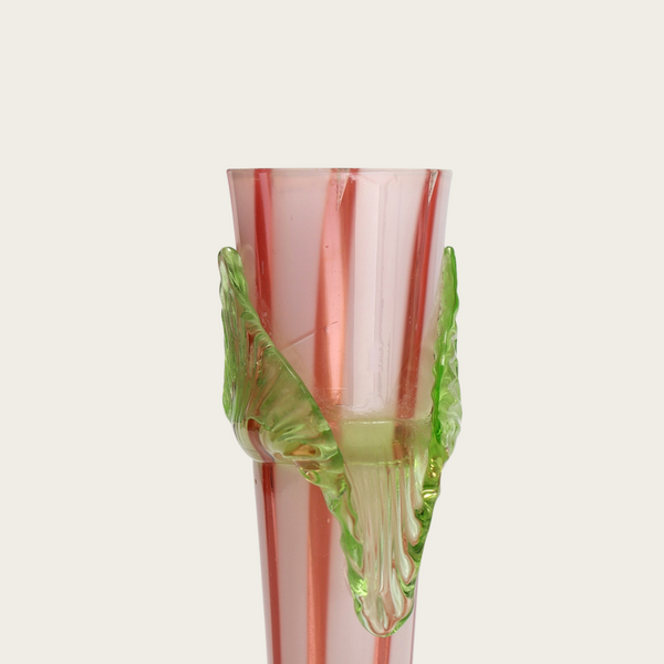 1950s Peppermint Stripe Murano Vase with Decorative Foot and Hanger Details