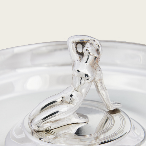 Silver Art Deco Dish Nude Woman in Center by Arne Erkers for Guldsmedsaktiebolaget (GAB), Sweden