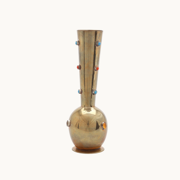 Swedish Brass Bud Vase with Natural Stones