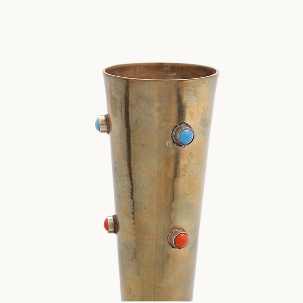 Swedish Brass Bud Vase with Natural Stones