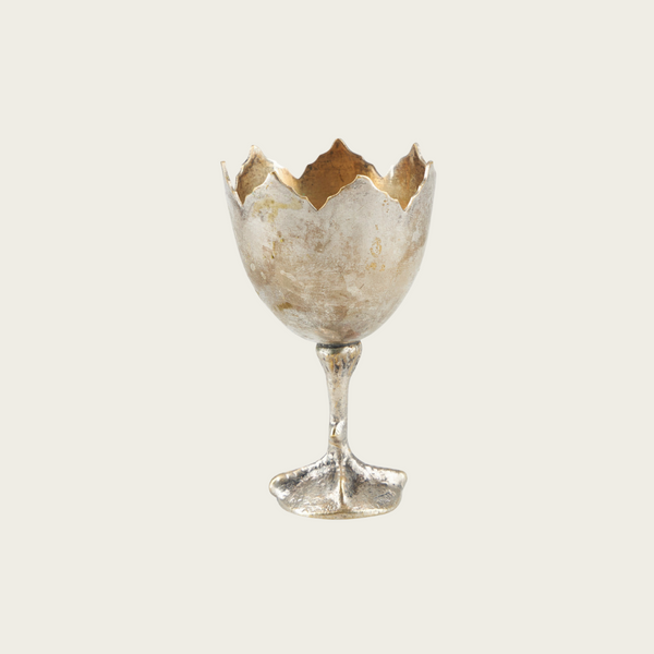 Set of Six Silver Plated Brass Egg Cups and Tray