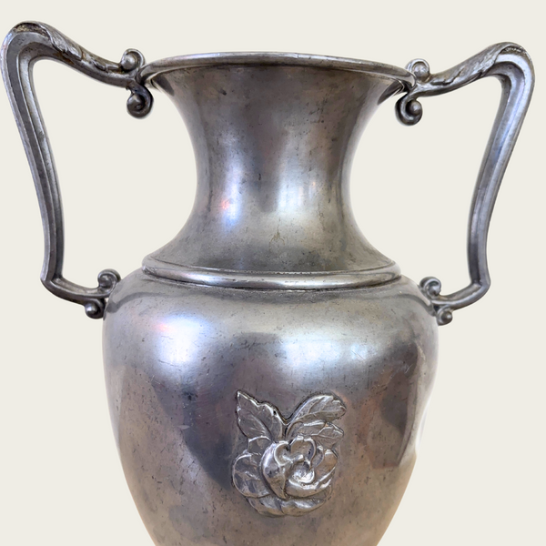1940s Swedish Grace Polished Pewter Vessel with Rose Decoration by Nordtenn Svenskt