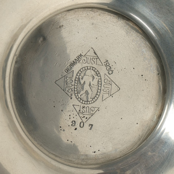 1930s Art Deco Footed Pewter Fruit/Centerpiece Bowl with Sculptural Flowers, No 907 by Just Andersen