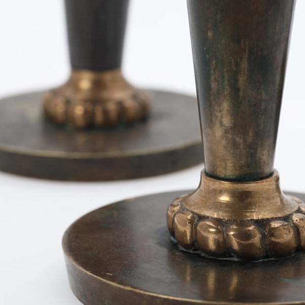 Trio of Bronze Art Deco Candle Holders