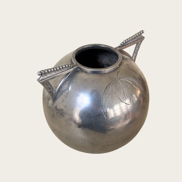1920s Polished Pewter Globe Vase by Svenskt Tenn with Beaded Handle Details