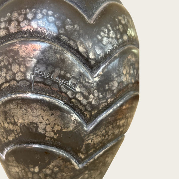 1940s Hammered Aluminum Vase by Rene Delevan with Patina