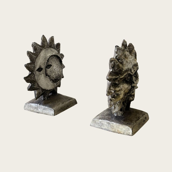 Pair of 1970s Iron Sun and Moon Bookends by Curtis Jere