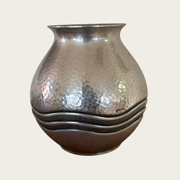 1940s Hammered Aluminum Vase by Rene Delavan