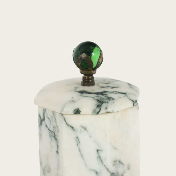 Solid Marble Lamp with Green Glass Finial
