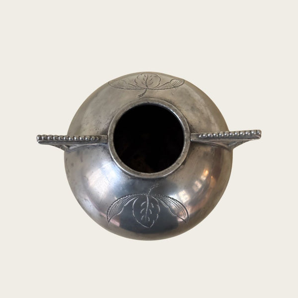 1920s Polished Pewter Globe Vase by Svenskt Tenn with Beaded Handle Details