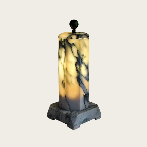 Solid Marble Lamp with Green Glass Finial