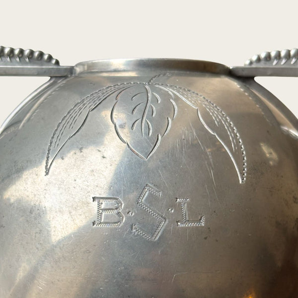 1920s Polished Pewter Globe Vase by Svenskt Tenn with Beaded Handle Details