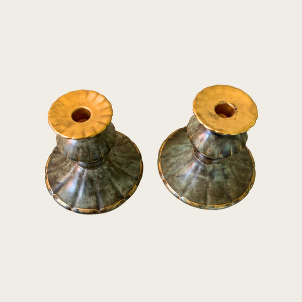 Pair of Swedish Grace Gilded and Glazed Earthenware Candlesticks by Josef Ekberg for Gustavsberg