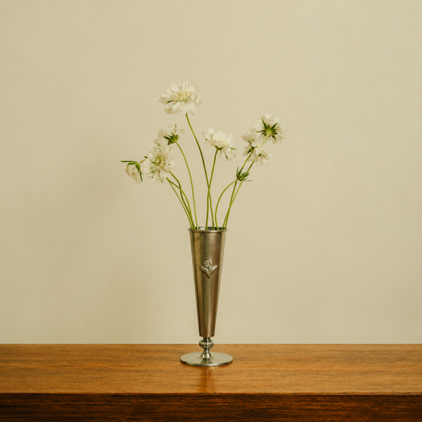 Polished Pewter Vase by GAB Tenn with Flower Relief