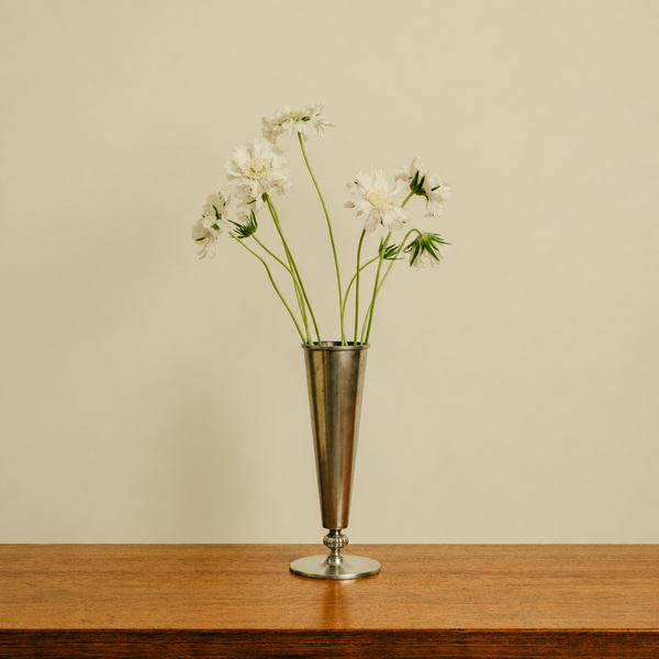 Polished Pewter Vase by GAB Tenn with Flower Relief