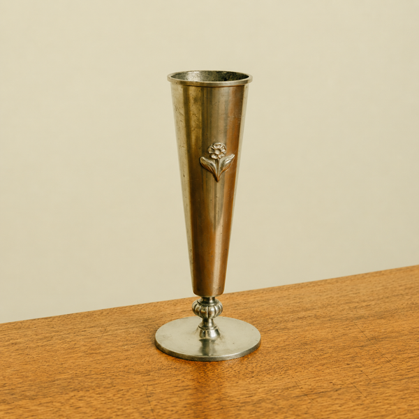 Polished Pewter Vase by GAB Tenn with Flower Relief