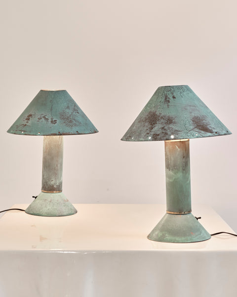 1980's Patinated Copper Table Lamps by Ron Rezek