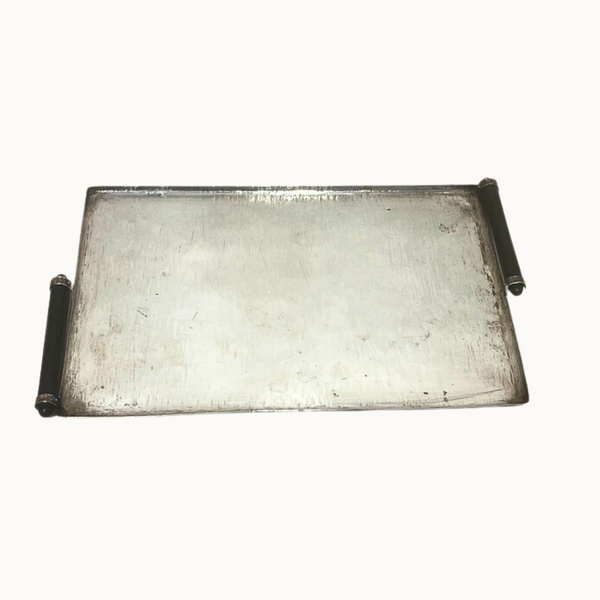 1930's Patinated Nickel Silver Art Deco Tray with Bakelite Handles