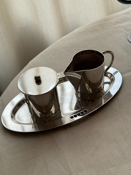 1980s Richard Meier for Swid Powell Silver Plate, Cream & Sugar Set