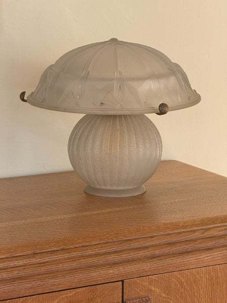 1930s Daum Nancy Art Deco Lamp with Frosted Glass Shade