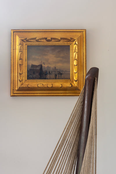 Early 1900's Oil Painting of Netherlands Winter Landscape Attributed to Salomon van Ruysdael