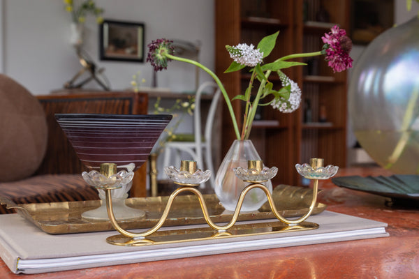 1950s Brass and Glass Candelabra by Gunnar Ander for Ystad Metal