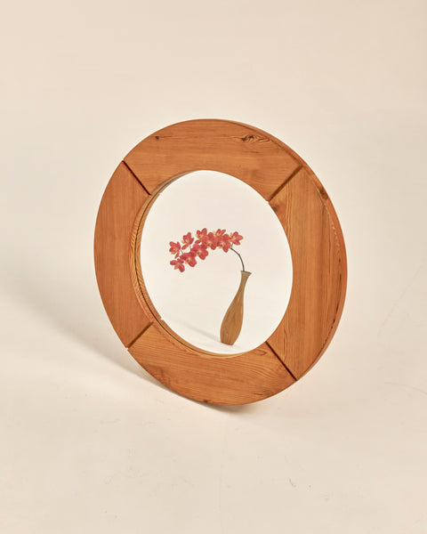 1960's Swedish Pine Round Mirror by Glas Mäster, Markaryd