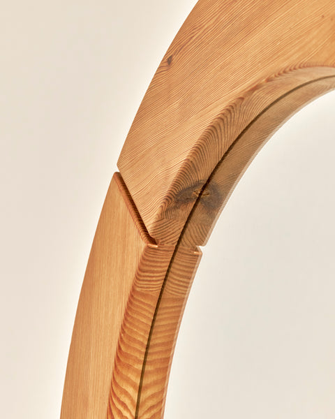 1960's Swedish Pine Round Mirror by Glas Mäster, Markaryd