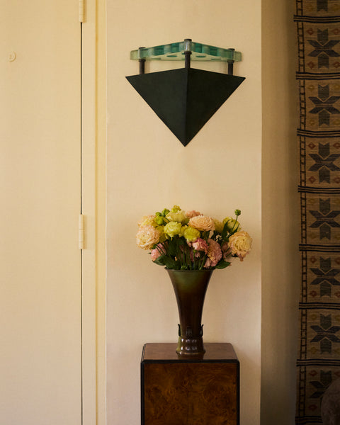 1987 Khoybucky Patinated Brass and Crystal Wall Sconce by Vistosi, Murano