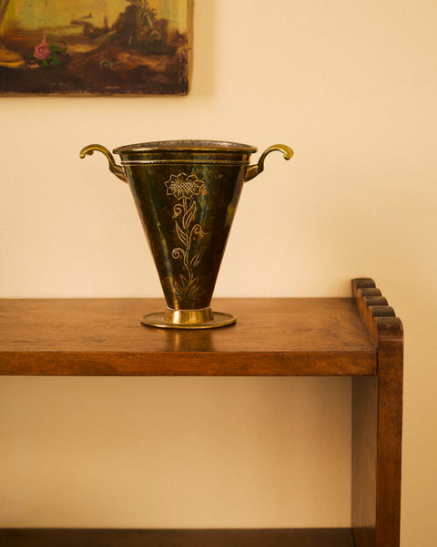 1931 Swedish Grace Brass Vase with Decorative Hangers