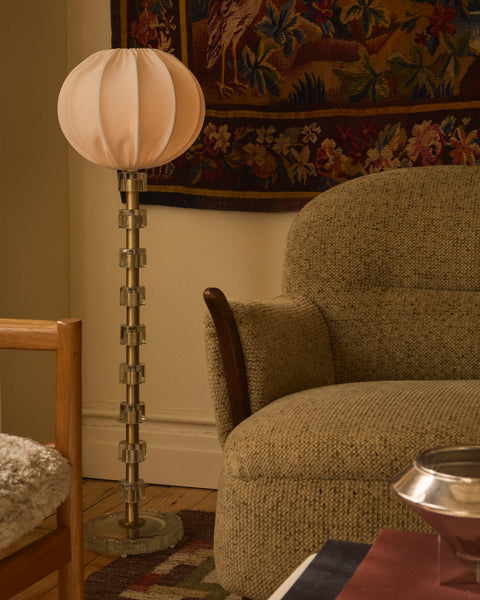 1960's Swedish Glass and Brass Floor Lamp by Carl Fagerlund for Orrefors