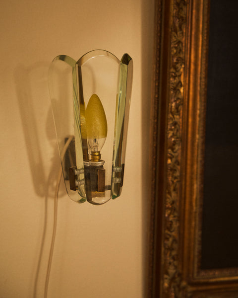 1940's Pietro Chiesa Crystal and Brass Wall Sconce