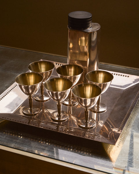 1930s Art Deco Cocktail Shaker and Martini Glass Set by by Folke Arström for GAB Sweden