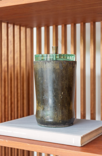 Bronze, Wood and Crystal Jar Attributed To Fontana Arte