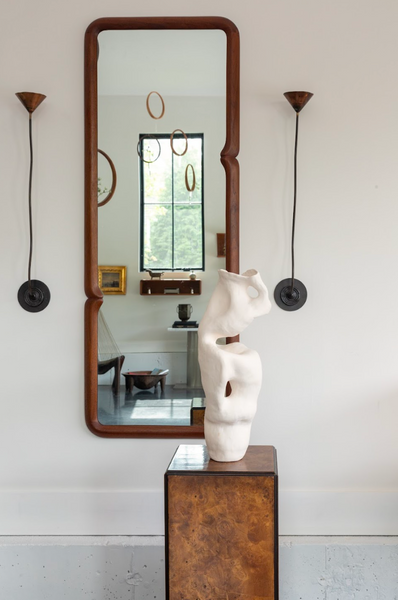 1980s Studio Made Solid Walnut Pinched Mirror by Steven Mackintosh