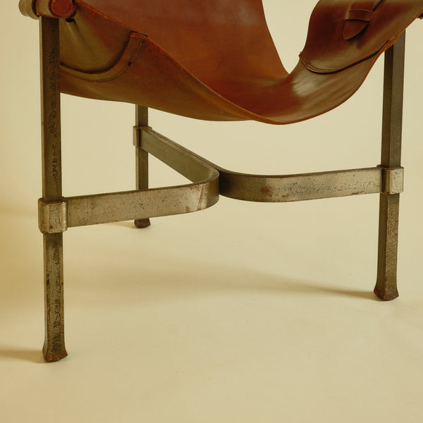 1965 Brutalist Leather and Steel Sling Chair