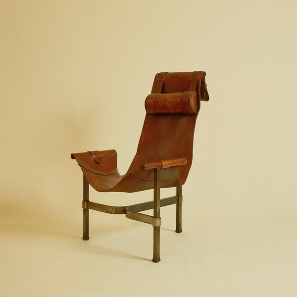1965 Brutalist Leather and Steel Sling Chair
