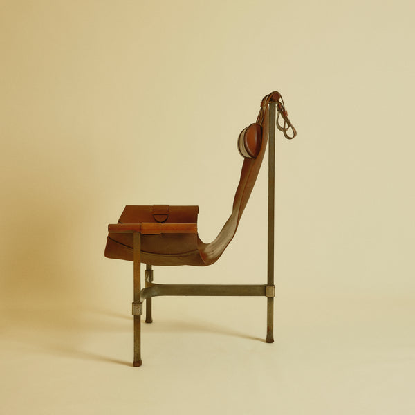 1965 Brutalist Leather and Steel Sling Chair