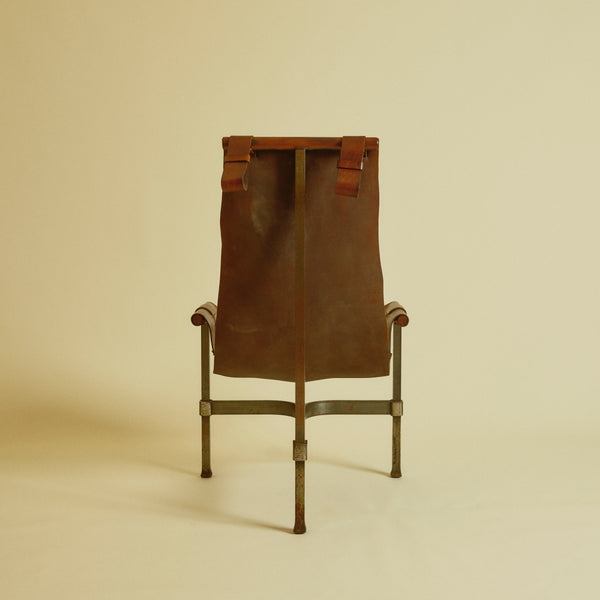 1965 Brutalist Leather and Steel Sling Chair