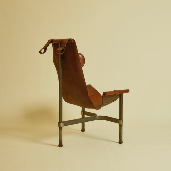 1965 Brutalist Leather and Steel Sling Chair