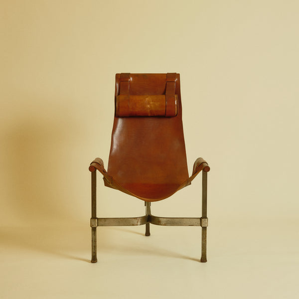 1965 Brutalist Leather and Steel Sling Chair