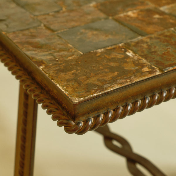 1970s Brutalist French Ferronnerie & Slate Mosaic Coffee Table
