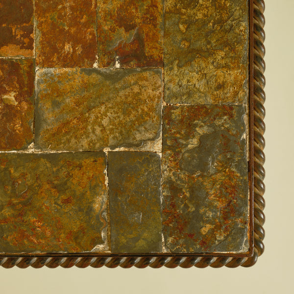 1970s Brutalist French Ferronnerie & Slate Mosaic Coffee Table