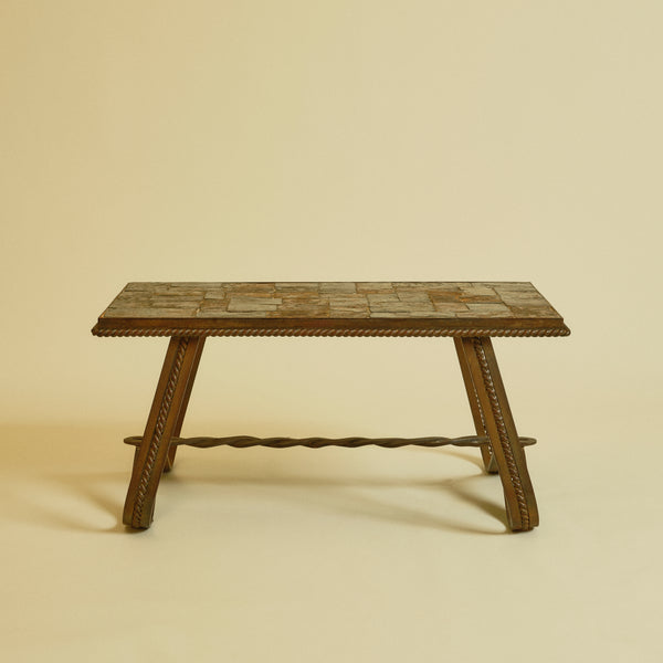 1970s Brutalist French Ferronnerie & Slate Mosaic Coffee Table