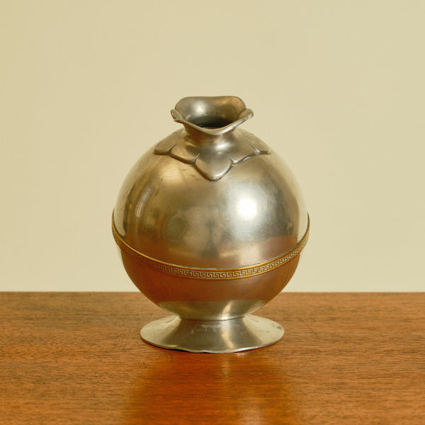 1930s Art Deco Swedish Polished Pewter Handled Vase/Jug by JL Hultman for Svenskt Tenn