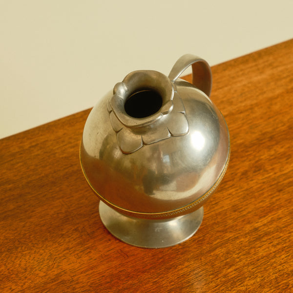 1930s Art Deco Swedish Polished Pewter Handled Vase/Jug by JL Hultman for Svenskt Tenn