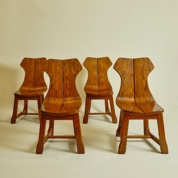1960s Belgian Dark Wood Brutalist Chairs, Set of Four