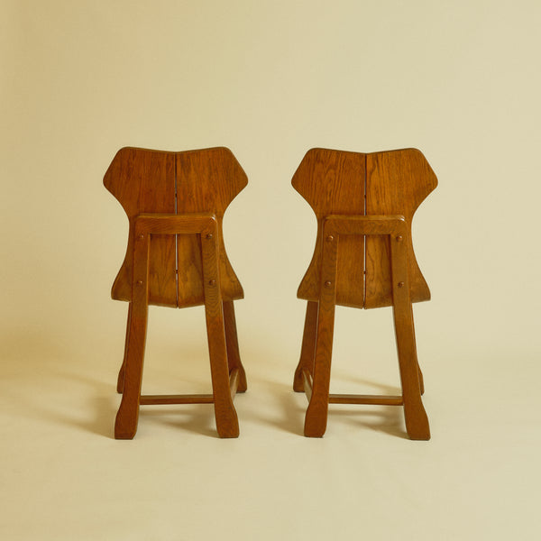 1960s Belgian Dark Wood Brutalist Chairs, Set of Four