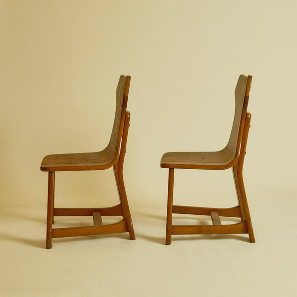 1960s Belgian Dark Wood Brutalist Chairs, Set of Four