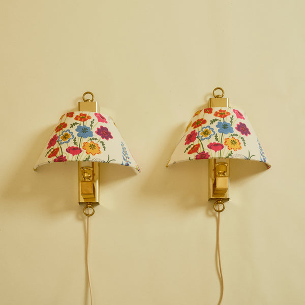 *ON HOLD* Pair of Boréns Brass Wall Sconces with Josef Frank “California” Textile Shades